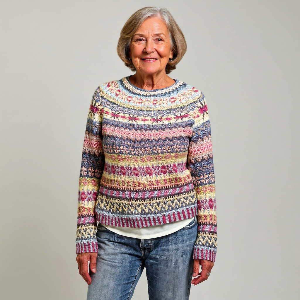 Abigail - Pink and Yellow Vintage Sweater with Fair Isle Bands
