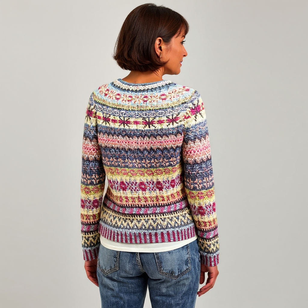 Abigail - Pink and Yellow Vintage Sweater with Fair Isle Bands