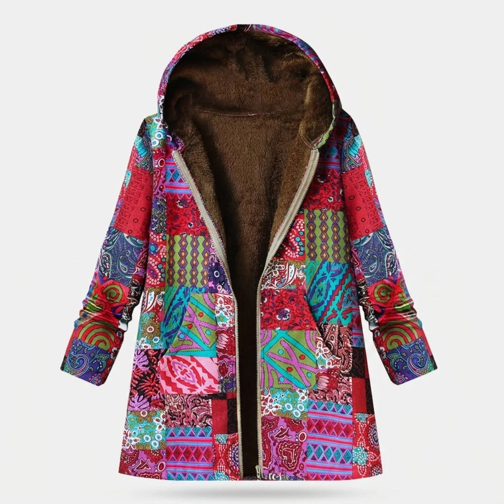 Constance - Multicoloured Patchwork Fleece-Lined Coat