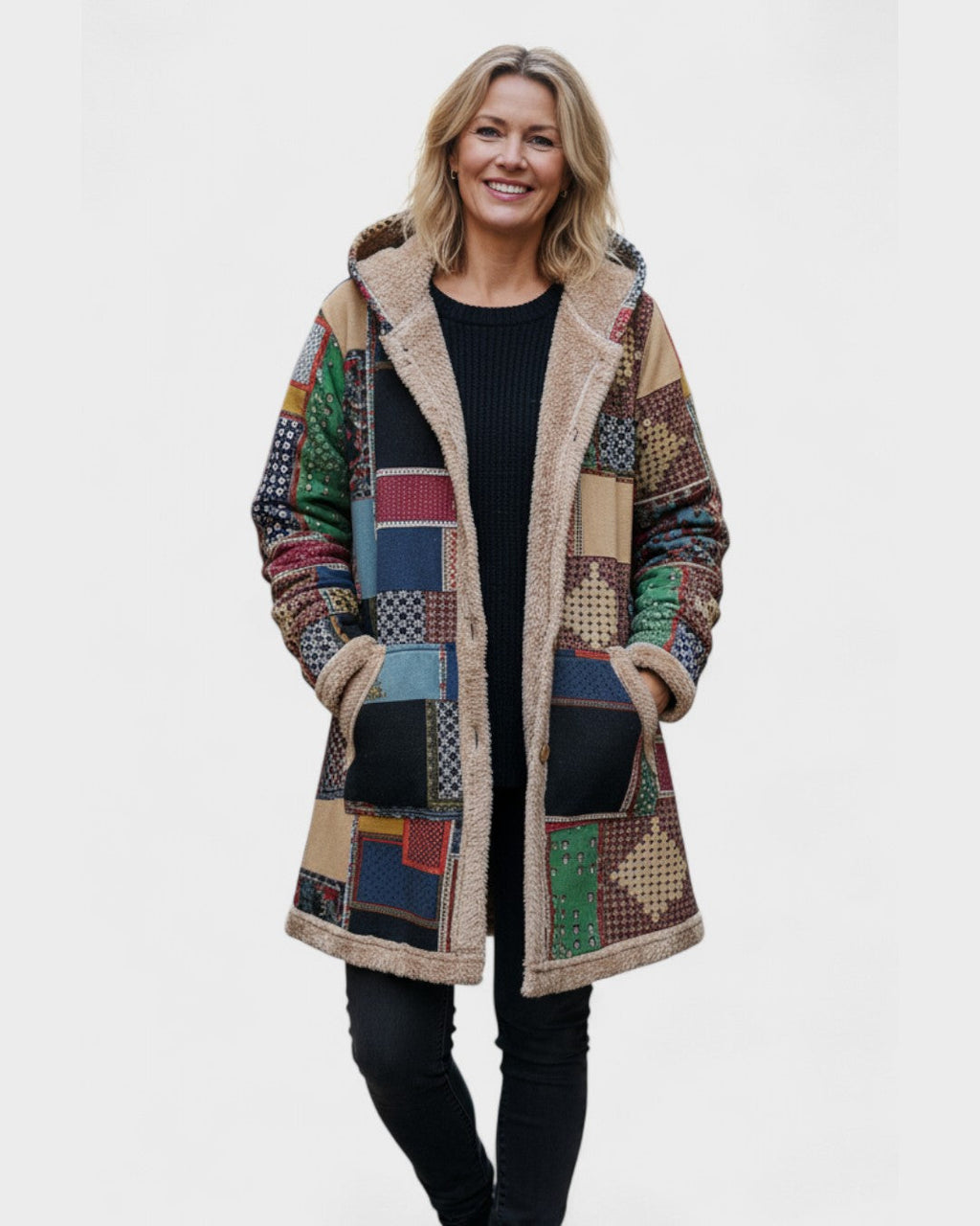 Judith - Earth-Tone Patchwork Sweatshirt