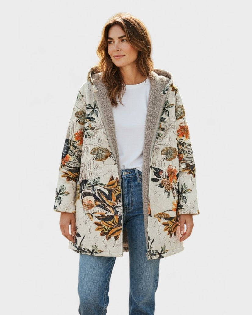Florence - Hooded Sherpa Jacket with Boho Floral Print
