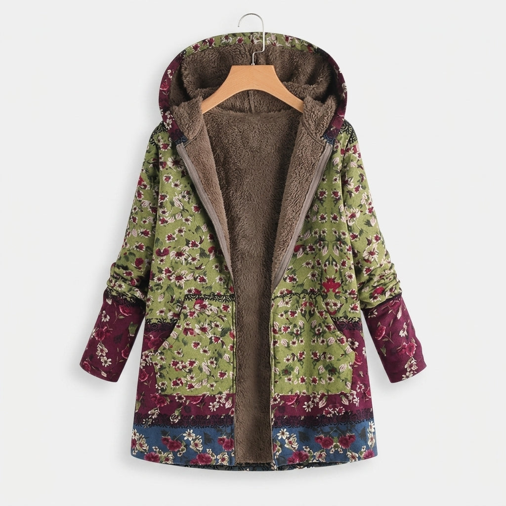 Elodie - Green and Burgundy Jacket with Floral Print