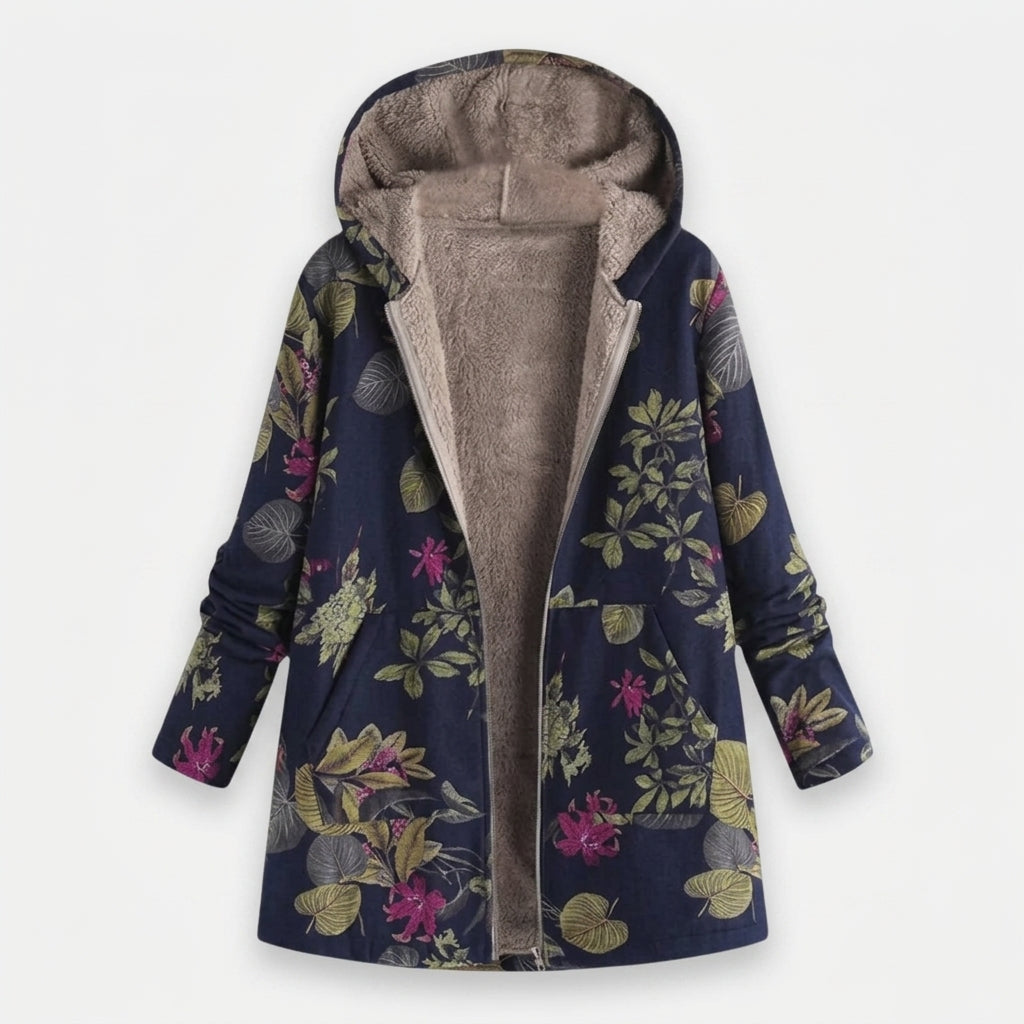 Gabrielle - Navy Coat with Floral Print