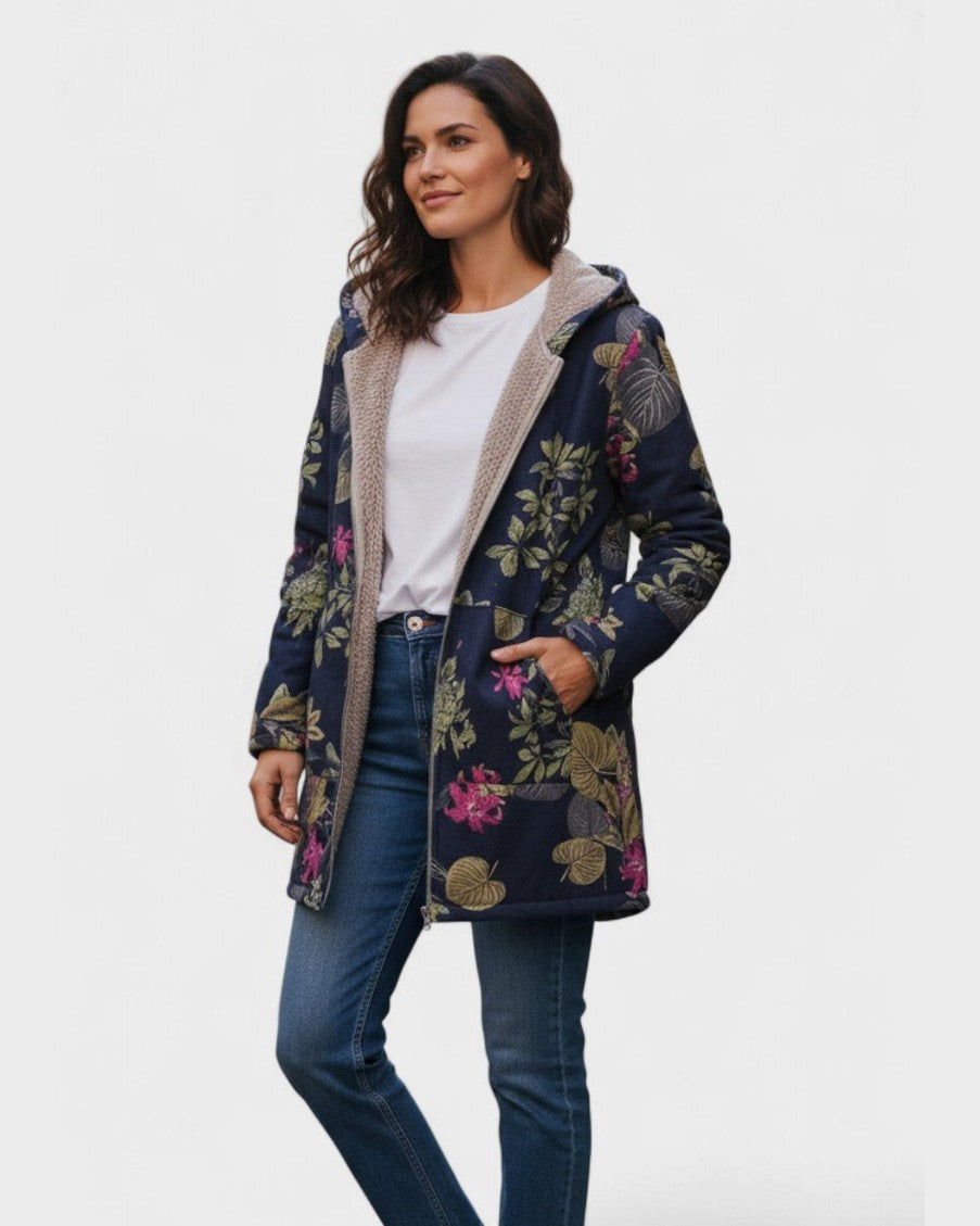 Gabrielle - Navy Coat with Floral Print