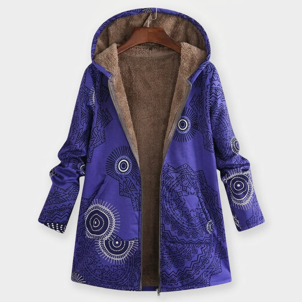 Phoebe - Navy Fleece Hoodie with Mandala Print