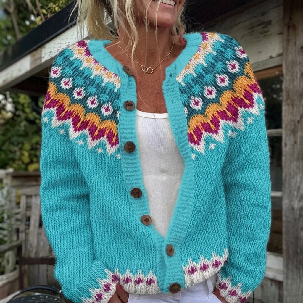 Angela - Norwegian Print Button Cardigan