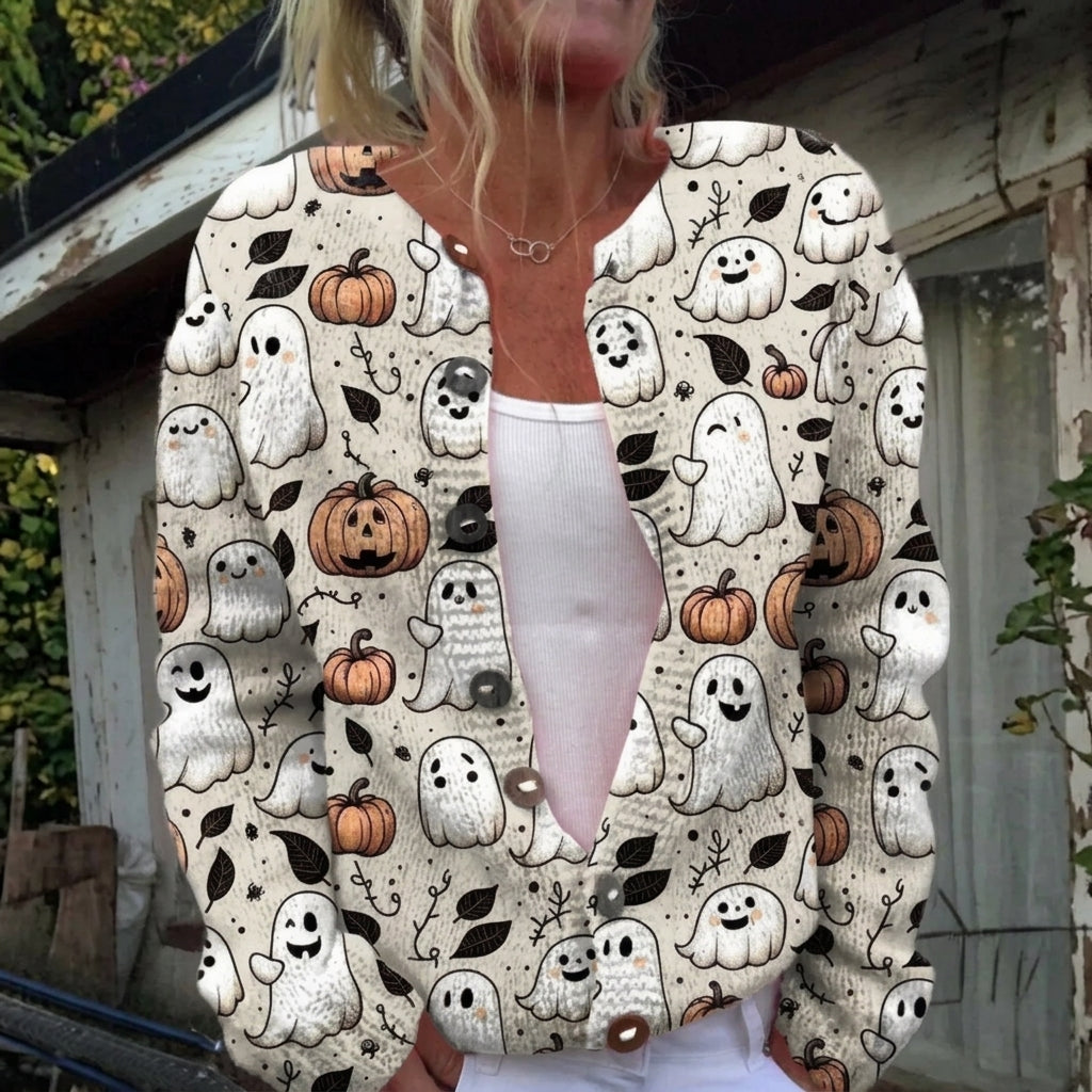 Jacqueline - Ghost Print Halloween Cardigan