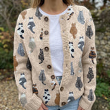 Penny - Cosy Cat Print Button Cardigan