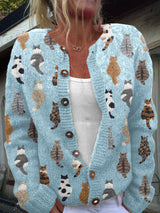 Penny - Cosy Cat Print Button Cardigan