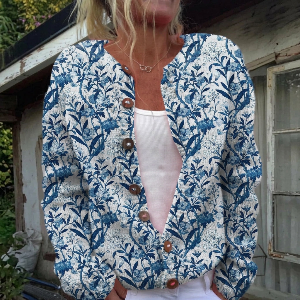 Lucy - Blossom Print Button Cardigan