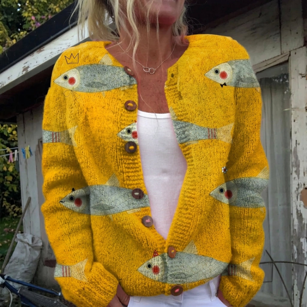 Clara - Retro Sardine Print Cardigan