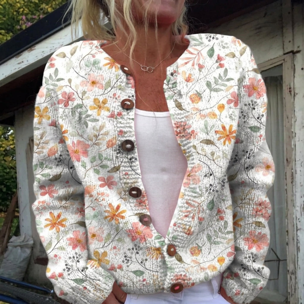 Juliet - Delicate Floral Print Button Cardigan