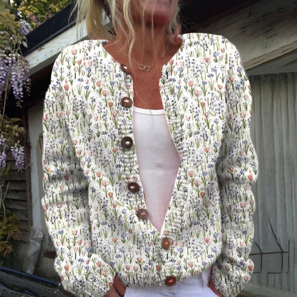 Hyacinth - Floral Print Button Cardigan