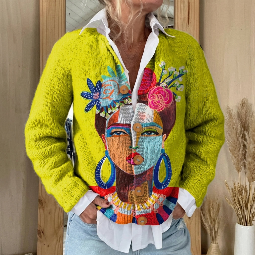 Martha - Painted Portrait Print Button Cardigan