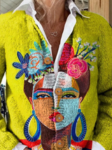 Martha - Painted Portrait Print Button Cardigan
