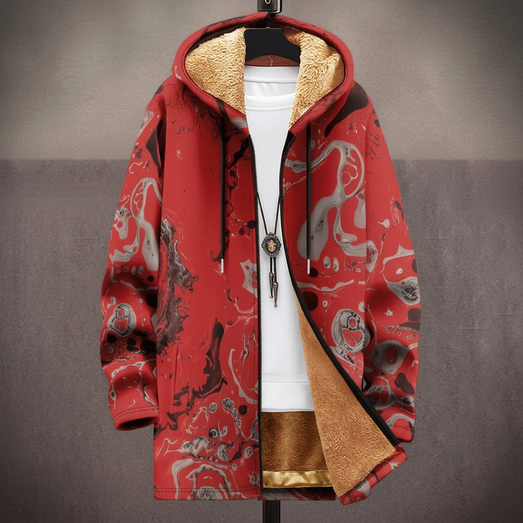 Sally - Red Marbled Abstract Print Jacket