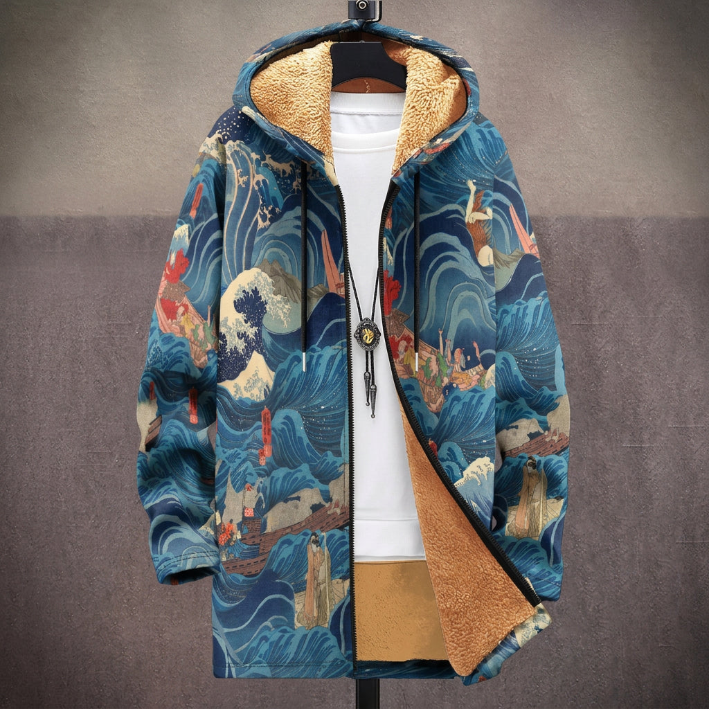 Victoria - Teal Ukiyo-e Wave Print Jacket