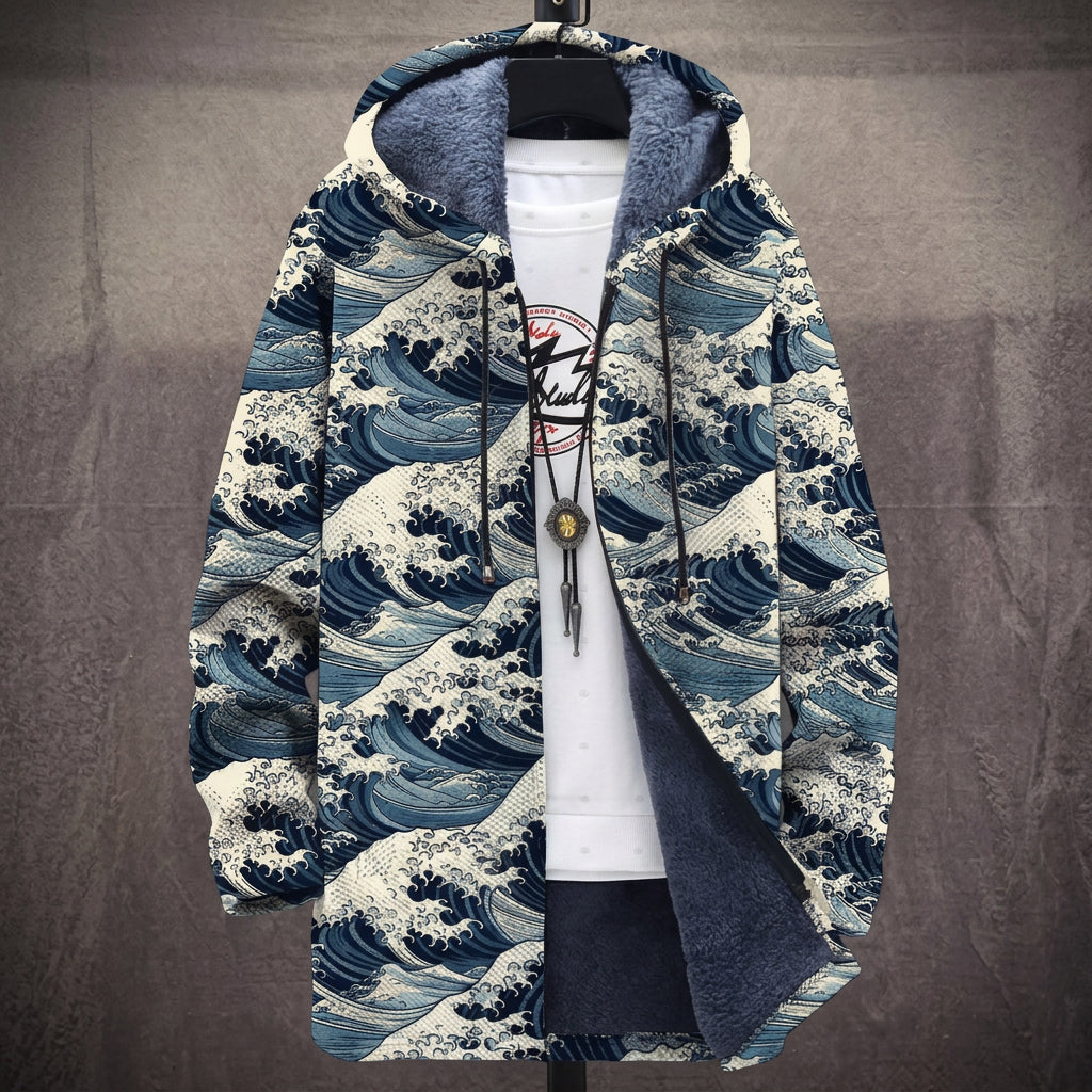 Bridget - Navy Japanese Wave Print Jacket
