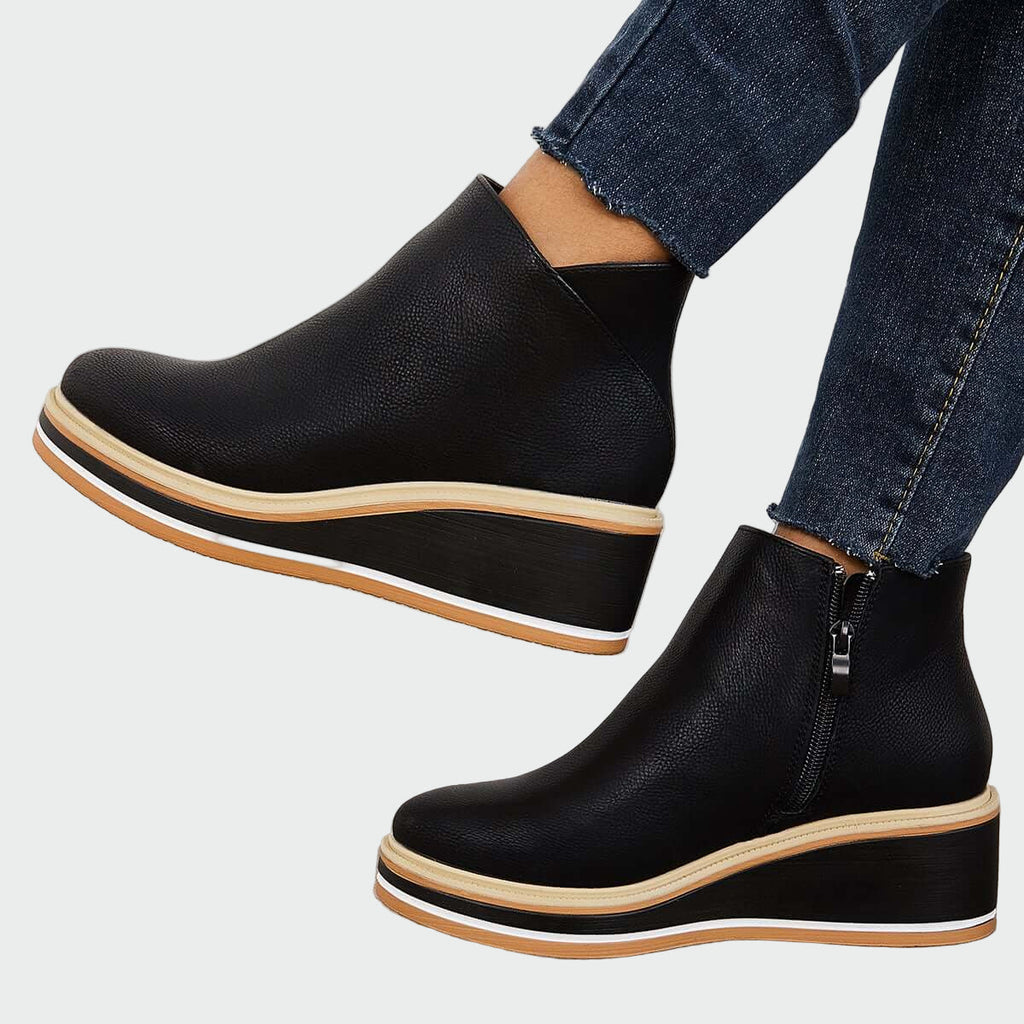 Olive - Leather Platform Orthopaedic Ankle Boots