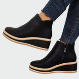 Olive - Leather Platform Orthopaedic Ankle Boots