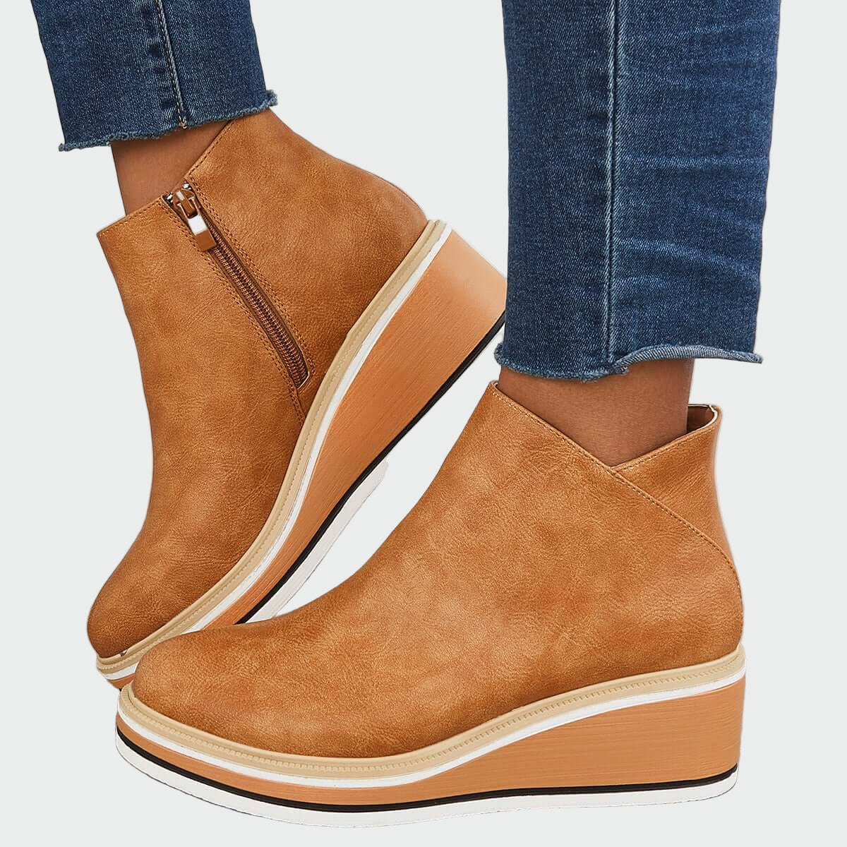 Olive - Leather Platform Orthopaedic Ankle Boots