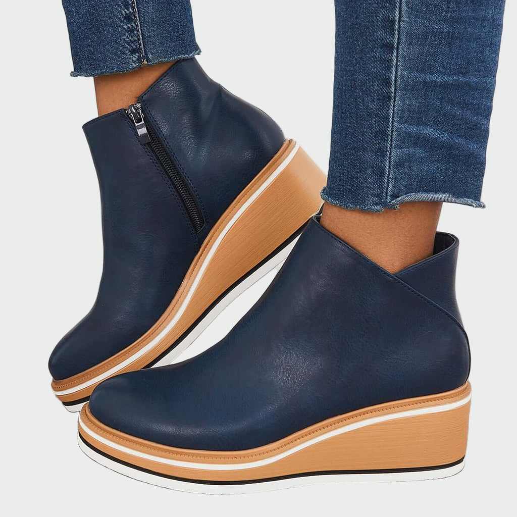 Olive - Leather Platform Orthopaedic Ankle Boots