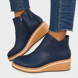 Olive - Leather Platform Orthopaedic Ankle Boots