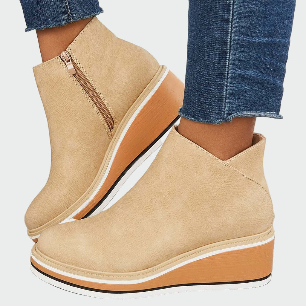 Olive - Leather Platform Orthopaedic Ankle Boots