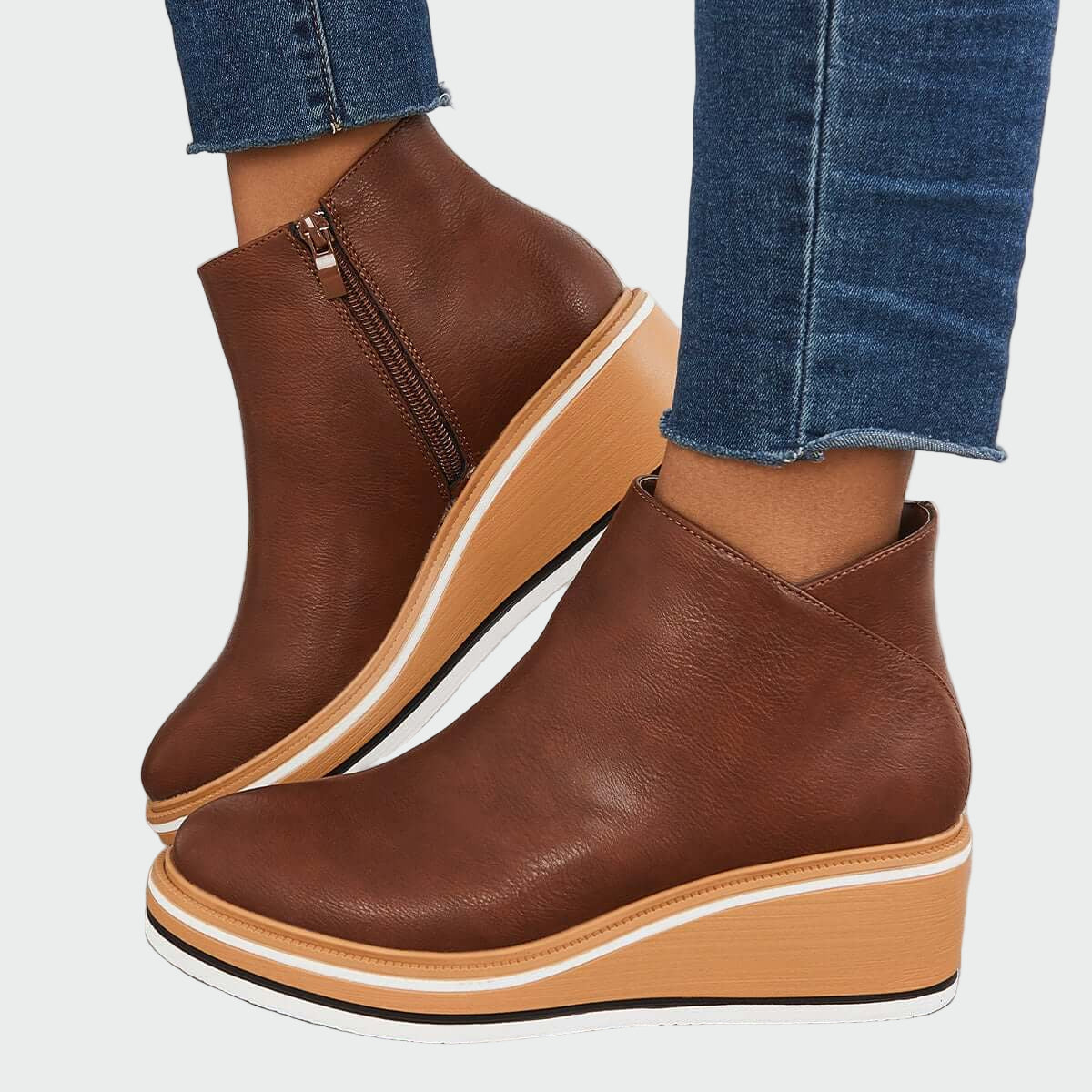 Olive - Leather Platform Orthopaedic Ankle Boots