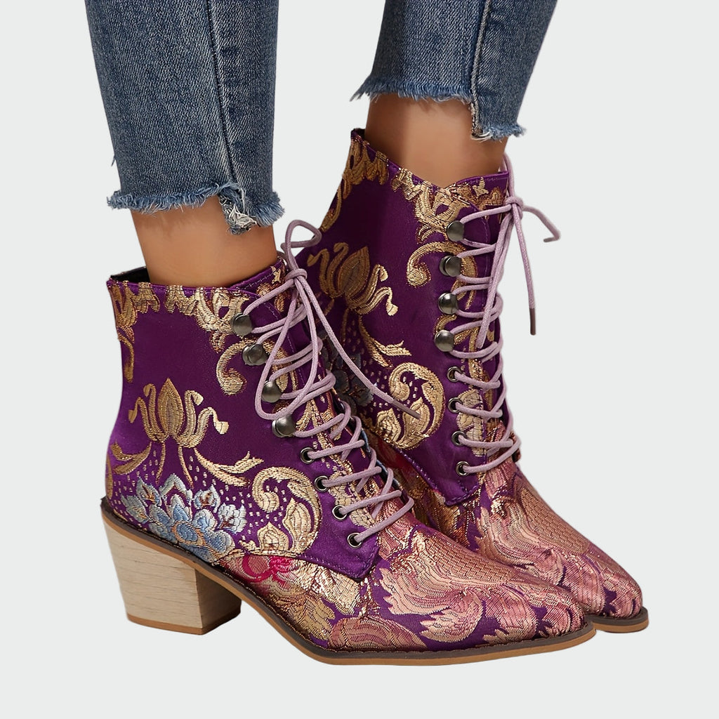 Flora - Embroidered Leather Ankle Boots