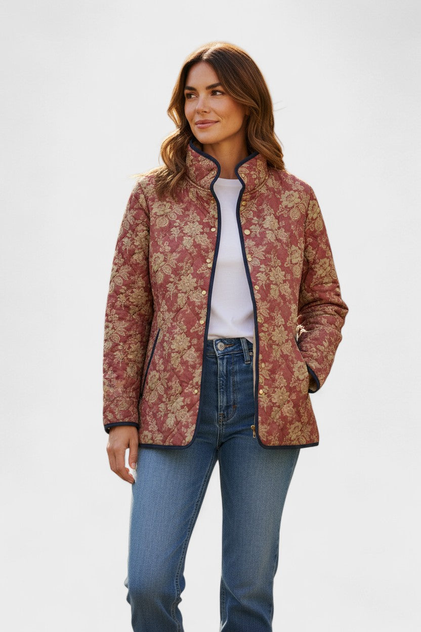 Stephanie - Deep Dusty Rose Floral Quilted Jacket