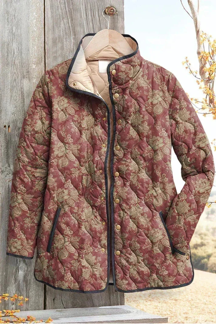 Stephanie - Deep Dusty Rose Floral Quilted Jacket