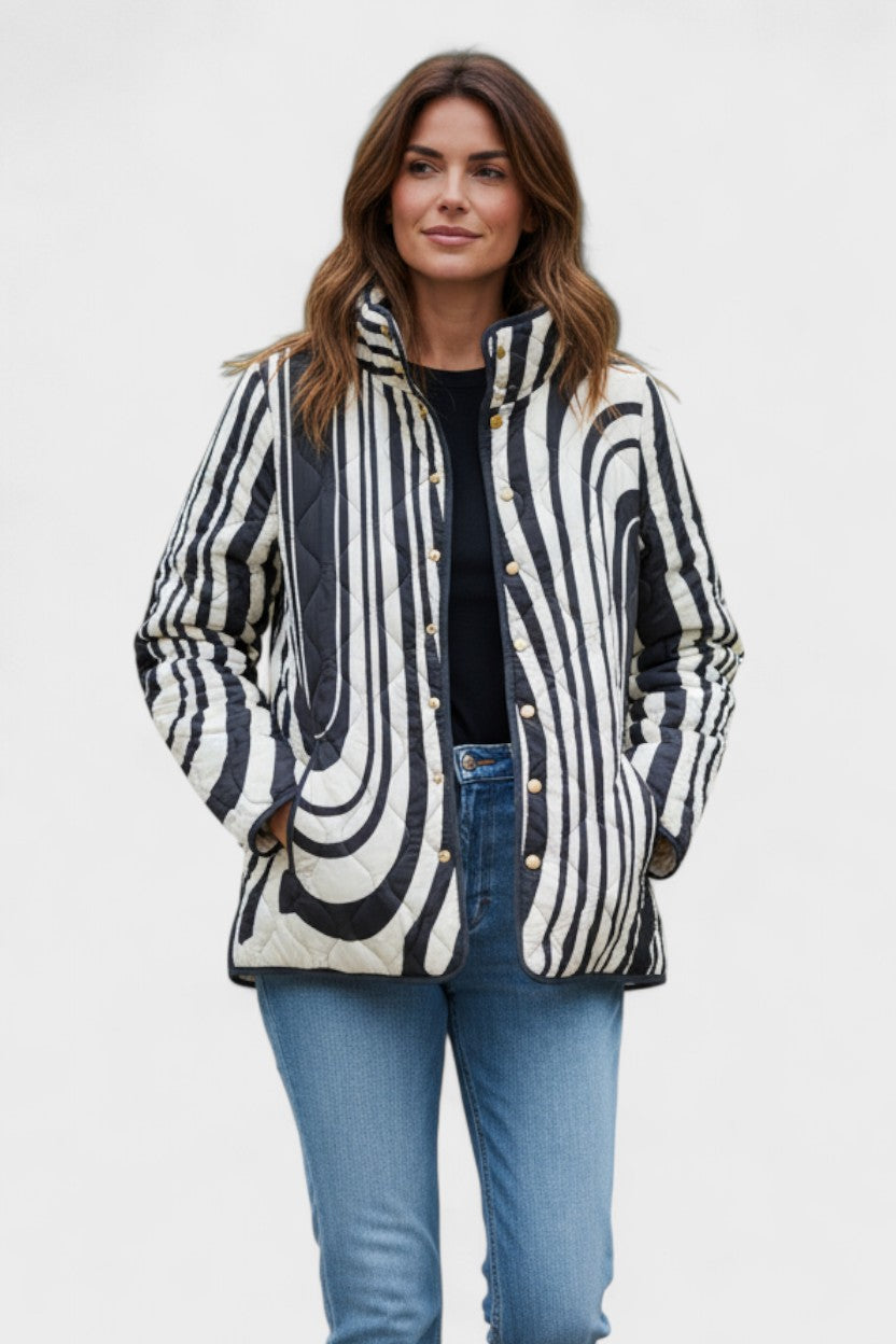 Philippa - Black and White Swirl Quilted Jacket