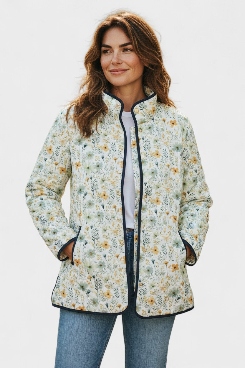Olivia - Cream Wildflower Quilted Jacket