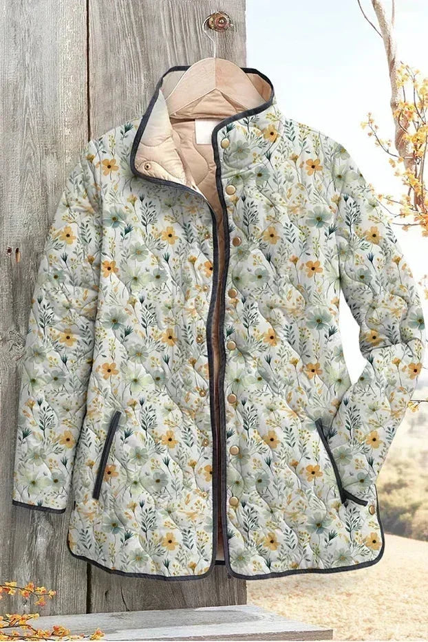 Olivia - Cream Wildflower Quilted Jacket