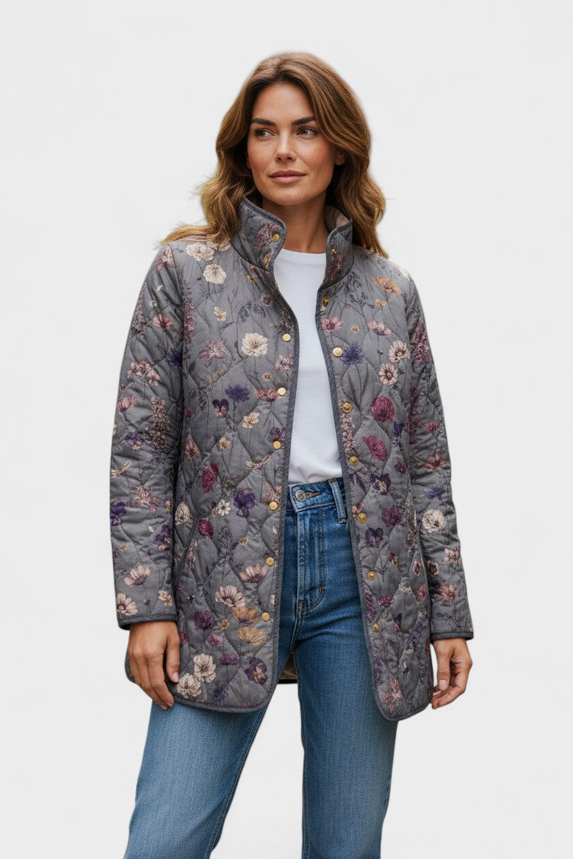 Annie - Grey Floral Diamond Quilted Jacket