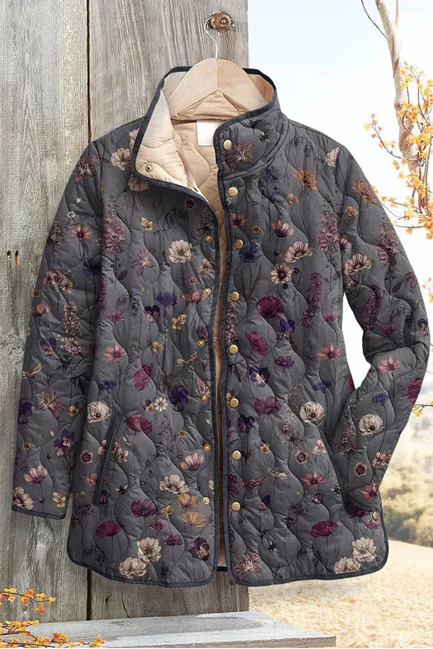 Annie - Grey Floral Diamond Quilted Jacket