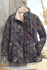 Annie - Grey Floral Diamond Quilted Jacket