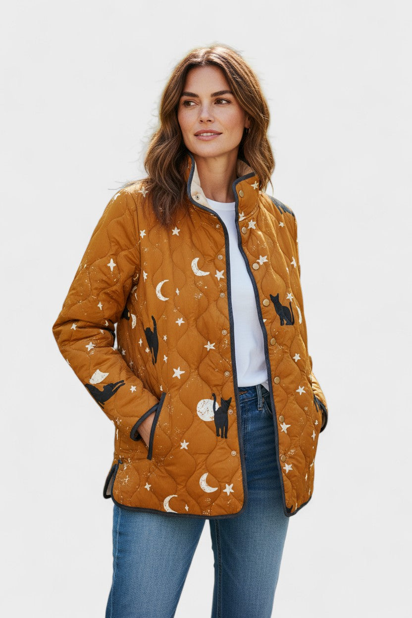 Claudia - Amber Celestial Cat Quilted Jacket