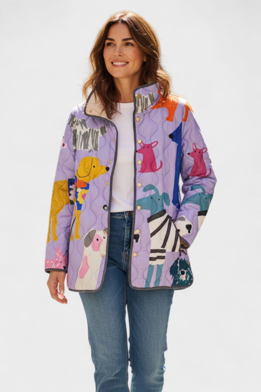 Lena - Lavender Dog Print Quilted Jacket
