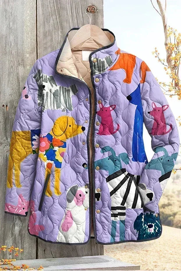 Lena - Lavender Dog Print Quilted Jacket