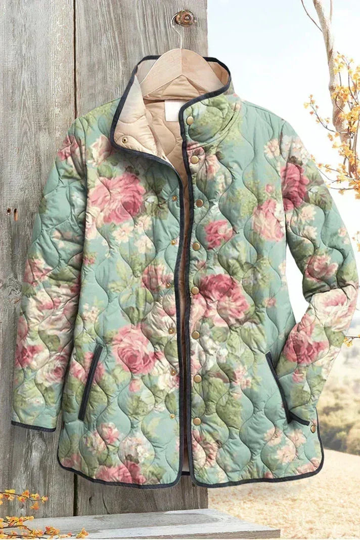 Juliet - Sage Floral Diamond Quilted Jacket