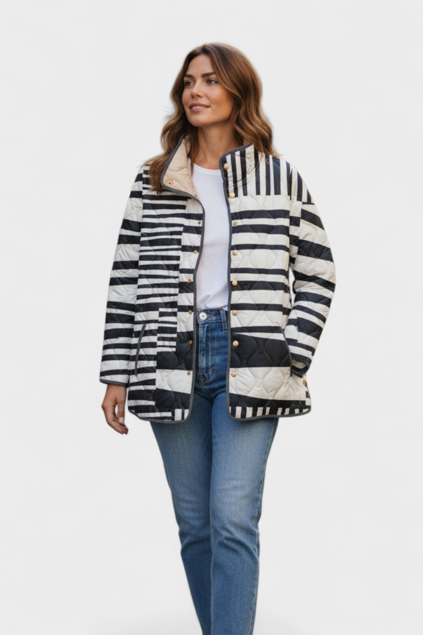 Adelaide - Black and White Striped Quilted Jacket