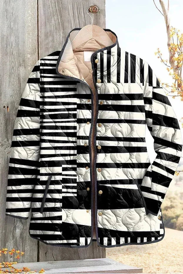 Adelaide - Black and White Striped Quilted Jacket