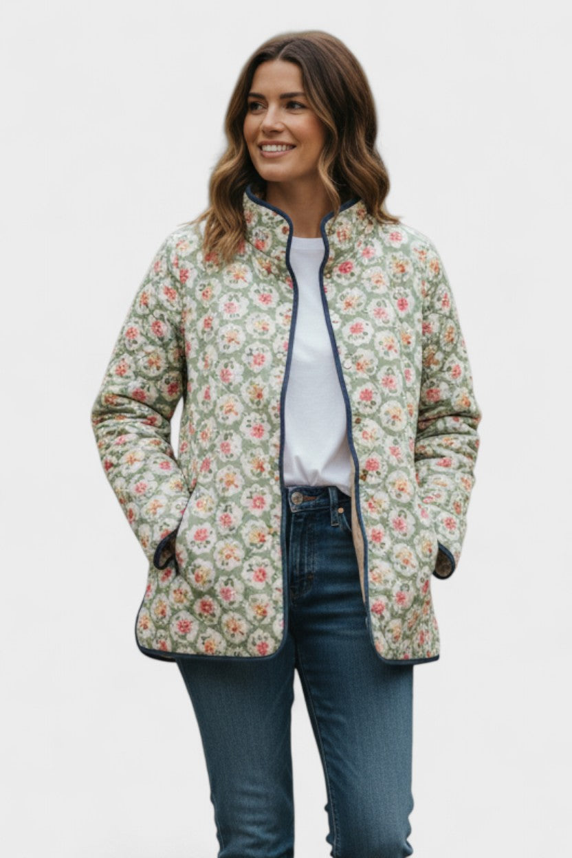 Celeste - Sage Green Floral Quilted Jacket