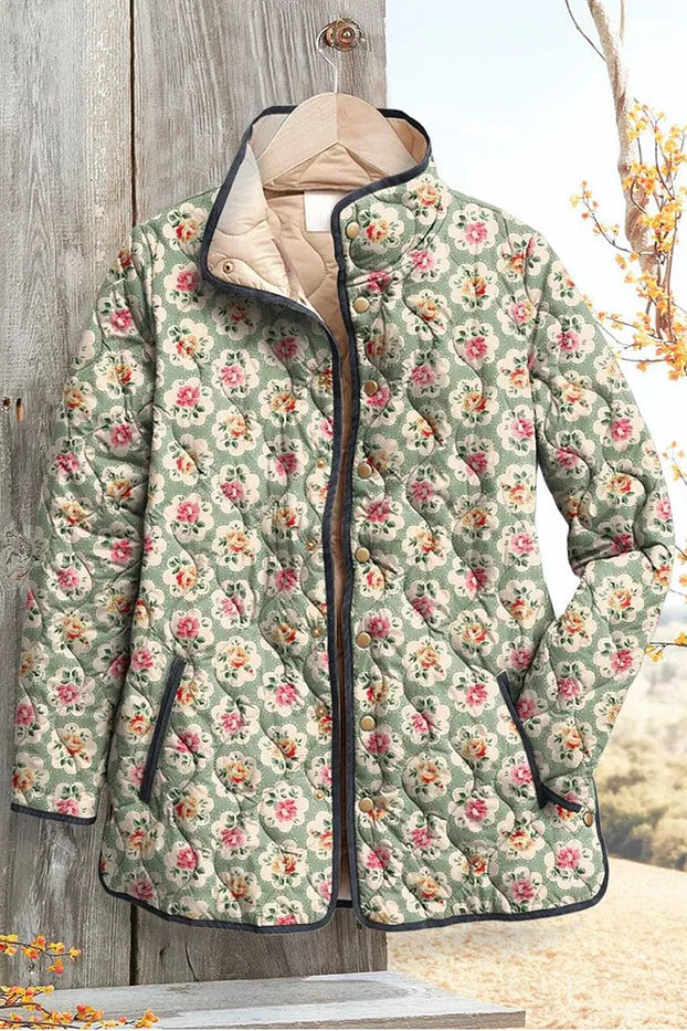 Celeste - Sage Green Floral Quilted Jacket