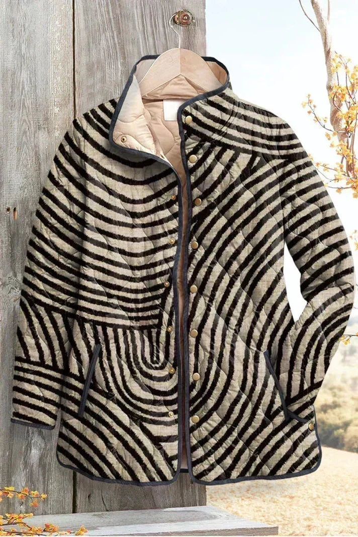 Emily - Cream and Black Zebra Quilted Jacket