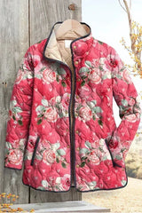 Aurora - Pink Floral Heart Quilted Jacket