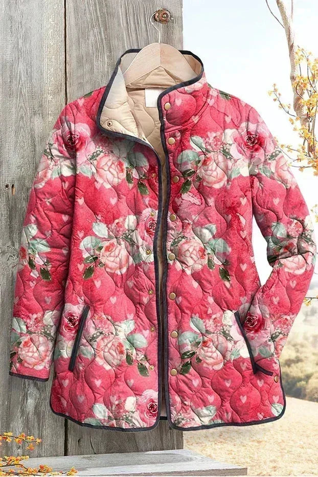 Aurora - Pink Floral Heart Quilted Jacket