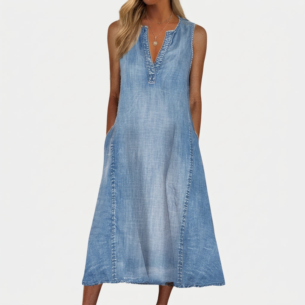 Florence - Comfortable A-Line Denim Dress
